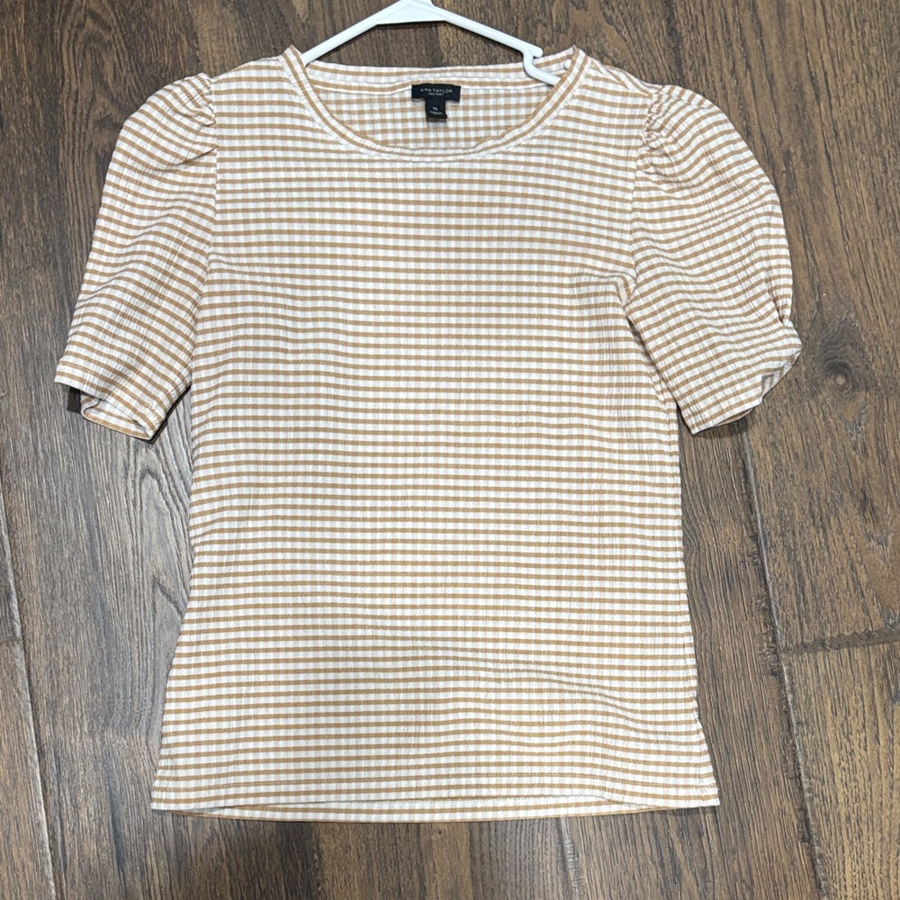 Ann Taylor Women's Gingham Short Sleeve Top - Cream and White